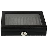Pen Box Display Storage Black Leather With Lucite Window