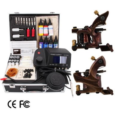 2 Damascus Handmade Tattoo Gun Kit with LED Power FCC CE Safety Verification