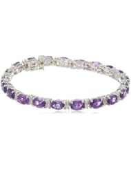 Sterling Silver Oval Cut Amethyst with Genuine White Diamonds Bracelet, 7.25"