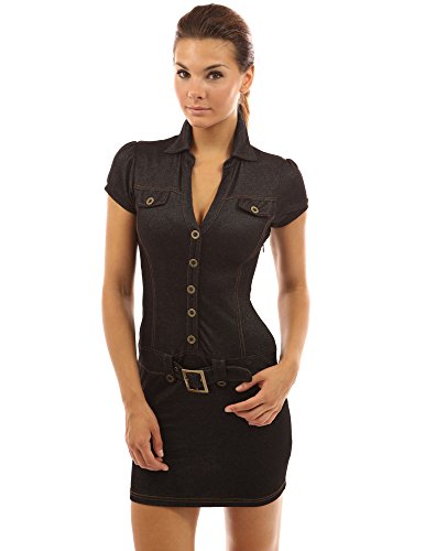 PattyBoutik Women's Faux Denim Detailed Mini Dress