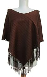 Handmade Lightweight Poncho for Petite Women - Hazelnut Brown (Crocheted Border)