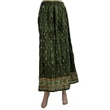 Bohemian Fashion for Women's Summer Clothes Casual Wear Olive Green Cotton Skirts 36"