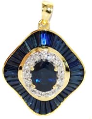 18K Yellow Gold Diamond Blue Sapphire Pendant Gemstone [P0004]