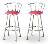IMAGE OF 2 Glitter Pink Vinyl Specialty / Custom Chrome Barstools with Backrest Set