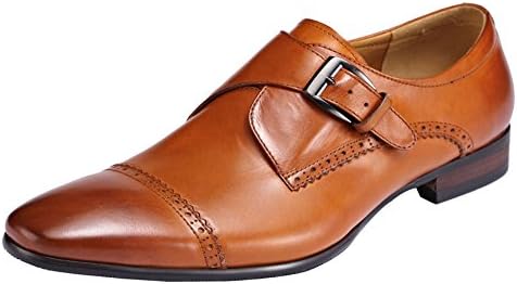 Eforcy Fashion Vintage Style Men's Metal Buckle Genuine Leather Loafers Mens Comfort Casual Dress Shoes