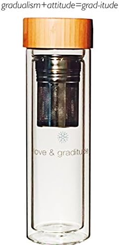 Glass Water Bottle with Tea and Fruit Infuser Double Walled Insulated Crystal Eco-Friendly Bamboo Lid 15.2Oz
