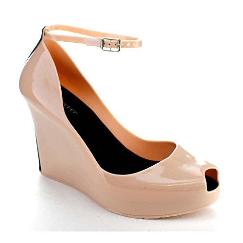 Forever Rosemary-86 Women's Peep Toe Wedge Heel Jelly Sandals