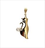 14k Yellow Gold, Cat Pendant Charm with Lab Created Gem 11mm Wide