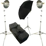 Adorama Adorlite Senior Studio Photoflood Lighting Kit with Light Stands, 3 - 10 Reflectors, Socket Kits, Umbrella, 3 500 watt ECT Tungsten Bulbs & Case.