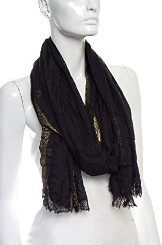SHOPPOLALA Women's Gold Border Solid Viscose Scarf O/S Black