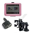 GPS car holder + pink 3.5 inch silicon skin case + black dual car charger for Garmin nuvi 200