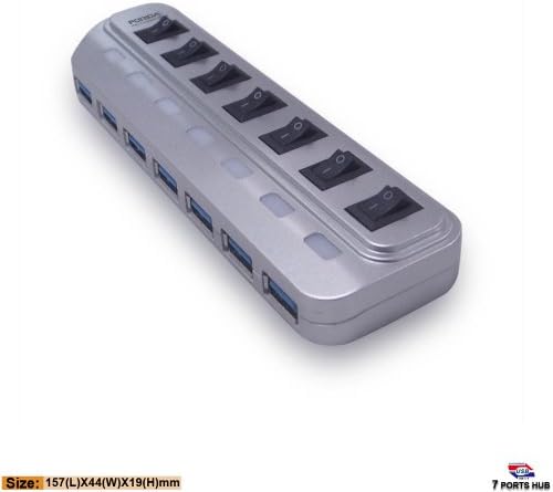 FORIDA® New Style HYD-9008 Portable USB 3.0 7-Port Hub with USB 3.0 Cable for Laptops, Ultrabooks and Tablet PCs Support Windows 8/ 7/ Vista, Mac OS X 10.8.4-Gray