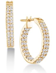 10K White Gold Large Channel Set Round Diamond Hoop Earrings with Hinge Closure - (1.00 cttw)