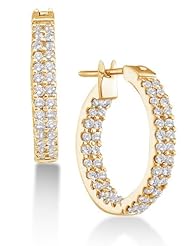 14K White Gold Large Channel Set Round Diamond Hoop Earrings with Hinge Closure - (1.00 cttw)