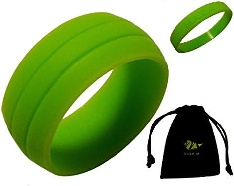 Silicone Wedding Band with Wristband - 7 Colors, 7 Sizes, Durable, Flexibile, Comfotable, 8.7mm Wide 1.5mm Thin, Unisex Ring for Men and Women GREEN 7
