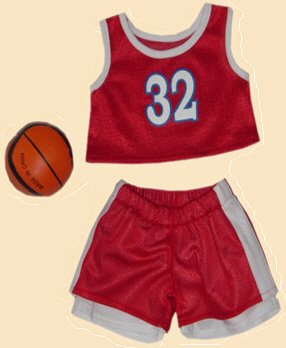 2006-Red & White Basketball Uniform Clothes for 14 - 18 Stuffed Animals and Dolls