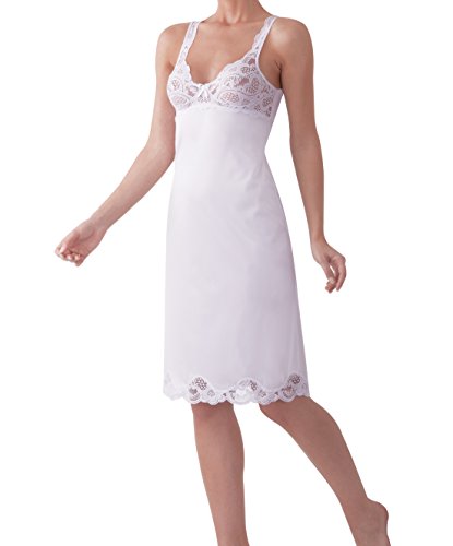 Under Moments Antistatic Vintage-style Full Slip w/Lace Details, White-34 (2068)