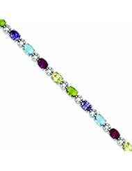 Genuine .925 Sterling Silver 7Inch Silver Multicolor Cz Bracelet . 100% Satisfaction Guaranteed.