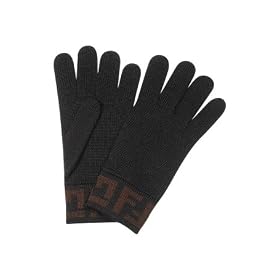 Fendi Black and Brown Logoed Cuff Knit Wool Gloves