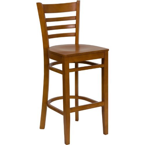 HERCULES Series Cherry Finished Ladder Back Wooden Restaurant Bar Stool [XU-DGW0005BARLAD-CHY-GG] On Sale
