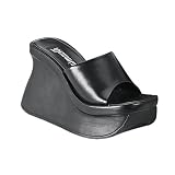 PACE-01, 4 1/2 Black Platform Wedge Slide Sandal, Demonia by Pleaser USA