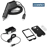 Solid Black Rubberized Snap On Crystal Case with Clip + Rapid Car Charger + Home Travel Charger for T-Mobile HTC G1 Google Phone Dream Smartphone