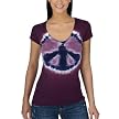Peace Sign Batik V-Neck Graphic Tee - Deep Plum