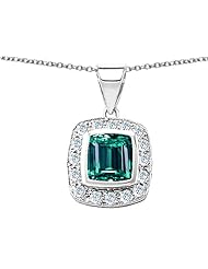 Original Star K (tm) Square Cushion Cut Simulated Emerald Pendant in 925 Sterling Silver