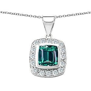 Buy 3.75 cttw 925 Sterling Silver 14K White Gold Plated Lab Created Emerald Cut Emerald Pendant by Finejewelers