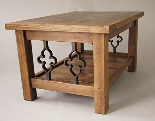 Solid Oak Coffee Table With Gothic Spindles Made With Reclaimed Wood and Finished With Ebony Wax
