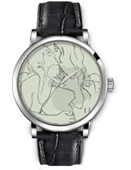 SPRAWL Aanalog Fashion Series Silver Ladies Watches of Genuine Black Leather Strap,Unique Wrist Watch for Women Girls Designed with drawing lovers