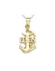 14kt Yellow Gold US Navy Pendant with Anchor - Chain Included