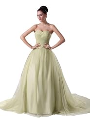 Strapless  Pleated Spring Fall Satin/Tulle Sweetheart  Ball Gown Wedding Dress  with a Brush/Sweep Train 