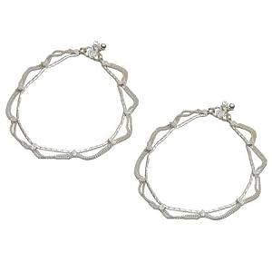 Silver Ankle Bracelet Pair Fine Body Jewelry for Women 10.25 inches (sanklt116)
