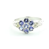 Sterling Silver Ladies 7 Stone Natural Tanzanite Daisy Ring - Finger Sizes L to Z Available