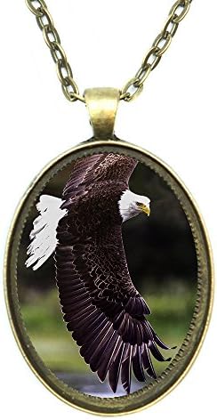 Soaring Eagle Totem of Victory, Prestige, Spiritual Quest Antique Gold Bronze Pendant with Chain Necklace