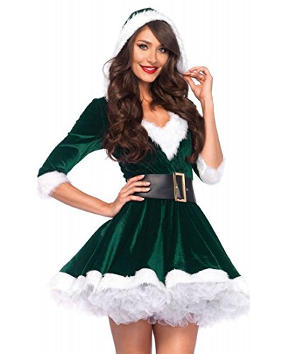 Leg Avenue 85356 Mrs Claus Velvet Hooded Dress With Belt