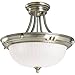 Progress Lighting P3409-43 3-Light Semi-Flush Fixture Suspended From Ceiling with Etched Patterned Glass, Colonial Silver
