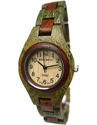 Tense Ladies Round Classic All Natural Wood Watch Green/Sandalwood L7509GS