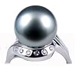 18K White Gold with Diamonds and 11-11.5 mm Tahitian Pearl Ring