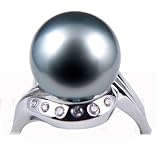 18K White Gold with Diamonds and 11-11.5 mm Tahitian Pearl Ring
