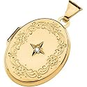 14K Yellow Gold Oval Shaped Diamond Locket