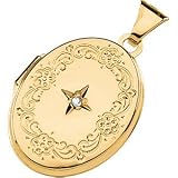 14K Yellow Gold Oval Shaped Diamond Locket