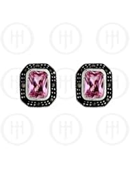 Sterling Silver -Marcasite Earrings Pink Cubic Zirconia Stud (ST-M-104