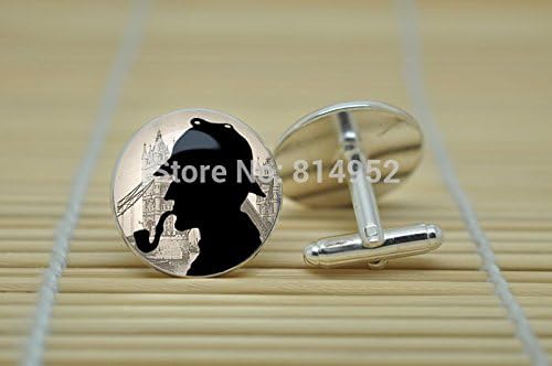 Pretty Lee Sherlock Holmes Cufflinks In Silver Glass Cabochon Cuff Links C1063