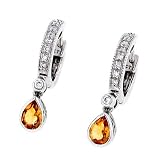 Citrine (.54ct) & Pave Diamond (.14ct) Hoop Earrings