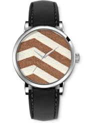 SPRAWL Aanalog Fashion Series Silver Ladies Watches of Genuine Black Leather Strap,Unique Wrist Watch for Women Girls Designed with White bars and coffee