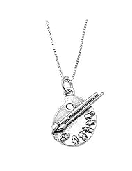 Sterling Silver Large Artist Paint Palette and Brush Necklace