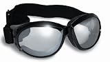 Red Baron Motorcycle / Aviator Goggles Black Padded Frame w/ Mirrored Clear Lens
