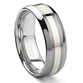 8MM Tungsten Carbide 14K Gold Inlay Wedding Band Ring Size 7-15.5